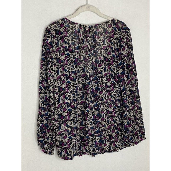 Joie Paisley 100% Silk Women’s Tassel Tie Keyhole Sheer Peasant Top Blouse Sz M - Picture 5 of 6